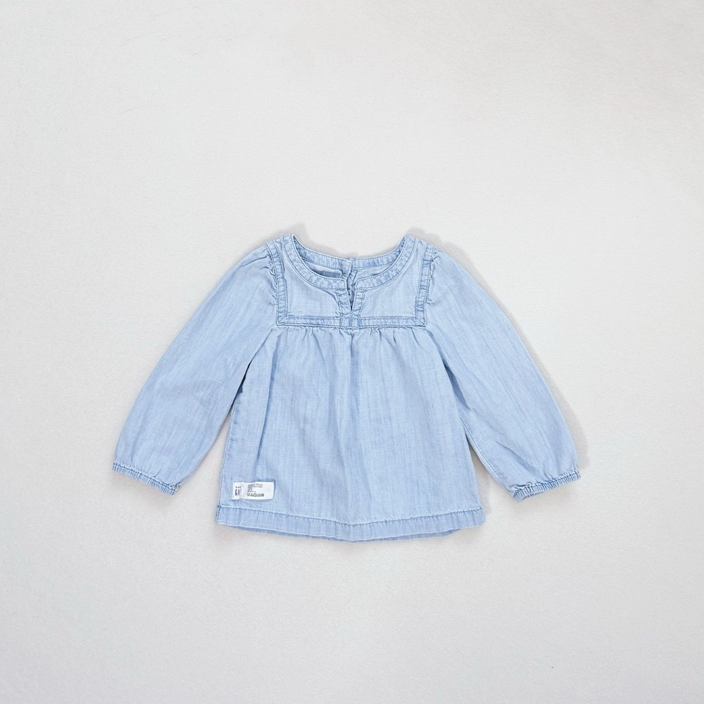 Baby Gap Light Blue Chambray Blouse Long Sleeve Square Neck Soft Denim Top 2T